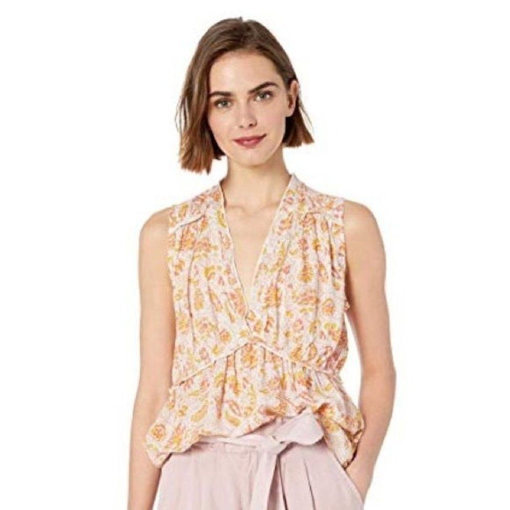 LUCKY BRAND Romantic Paisley Ruffle Empire Waist Top Size Medium
